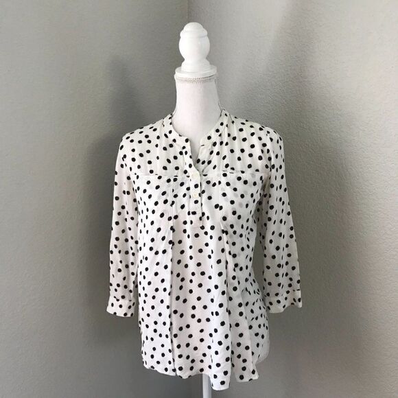 Anthro Maeve Women White Blouse Polka Dots Small - Picture 2 of 11